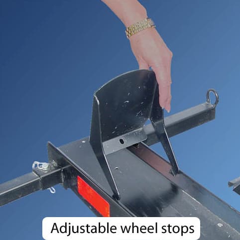 VersaHaul Double Motorcycle Carrier close up shot of adjustable wheel stops