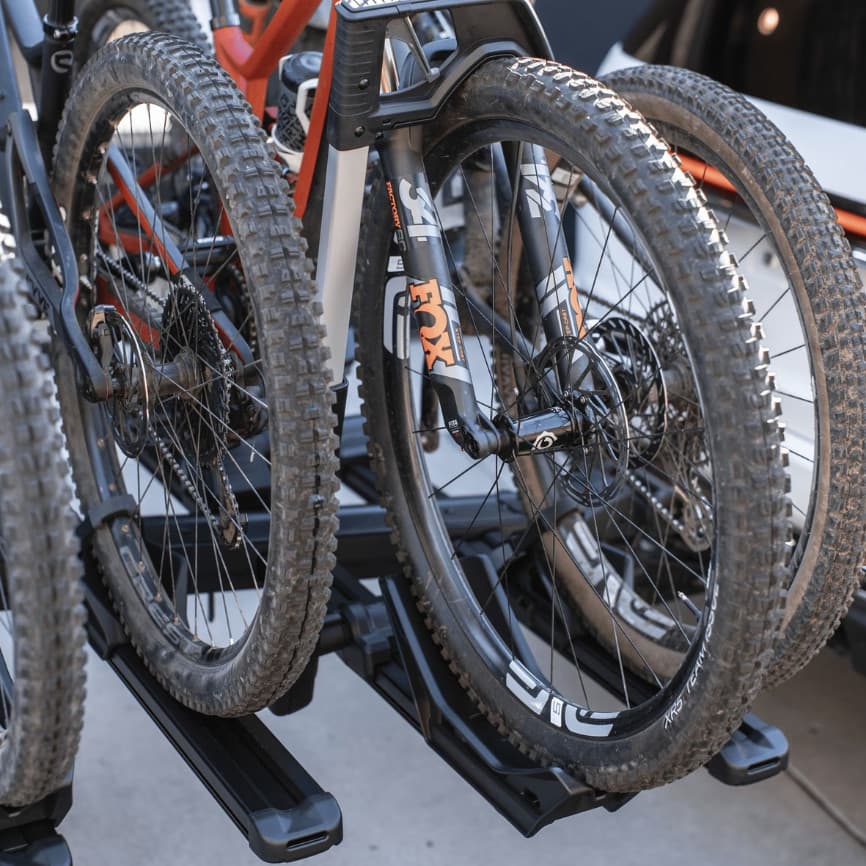 Close-up view of bike trays on the Thule Verse Add-on