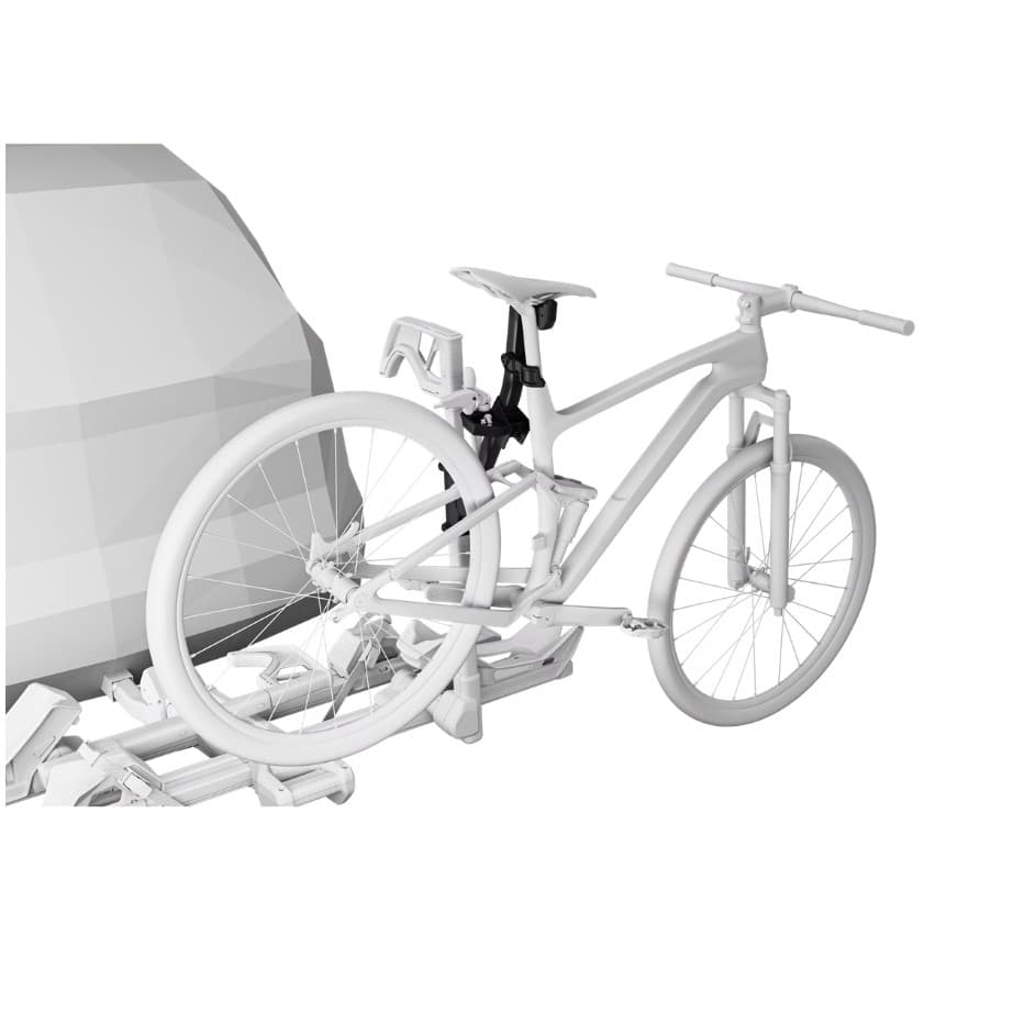 Thule Verse Bike Repair Holder attached to Thule Verse installed on back of SUV on white background